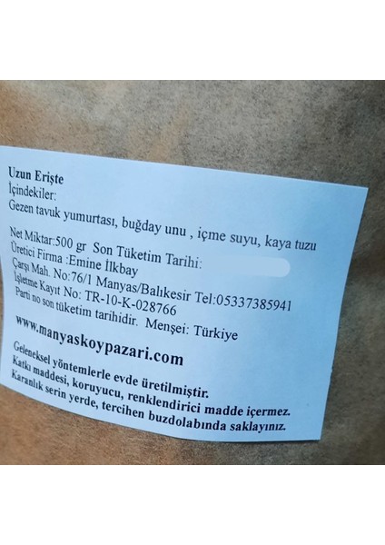 Doğal Ev Yapımı Köy Yumurtalı Erişte 500gr'Lık Paket fiyatları