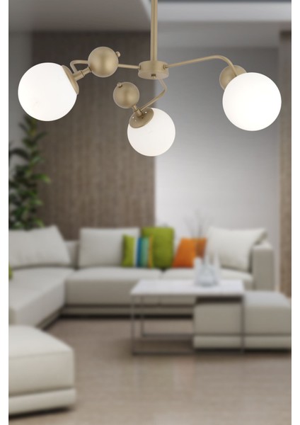 Florit 3'lü Eskitme Beyaz Camlı Modern Mutfak Yatak Odası Salon Avize