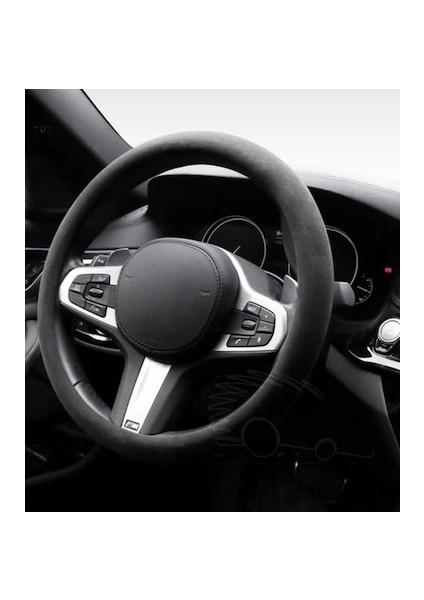 Geçmeli Deri Direksiyon Kılıfı Süet Model 37-38 cm Alkantra Oto Süet Direksiyon Kılıfı Geçmeli Siyah ( ÇAP-37-38CM )