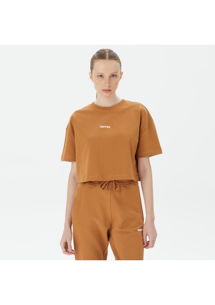 Unıted4 Classic Kadın Kahverengi Crop T-Shirt