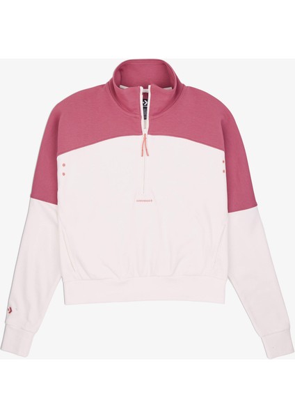 Wordmark Kadın Yarım Fermuarlı Pembe Sweatshirt