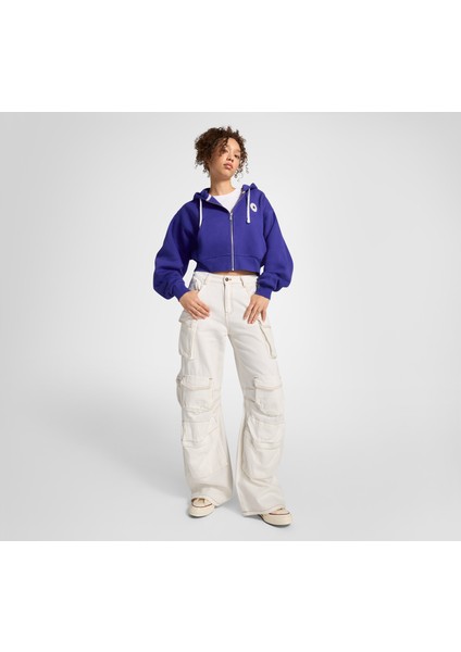 Classic Kadın Mavi Fermuarlı Hoodie