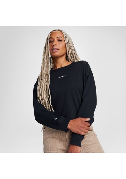 Classic Kadın Baskılı Siyah Sweatshirt