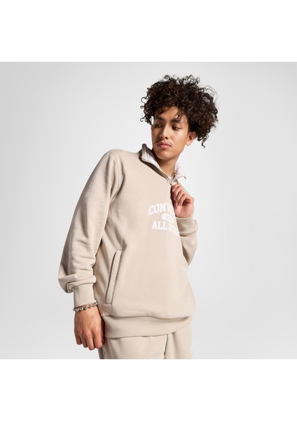 Erkek Yarım Fermuarlı Bej Sweatshirt