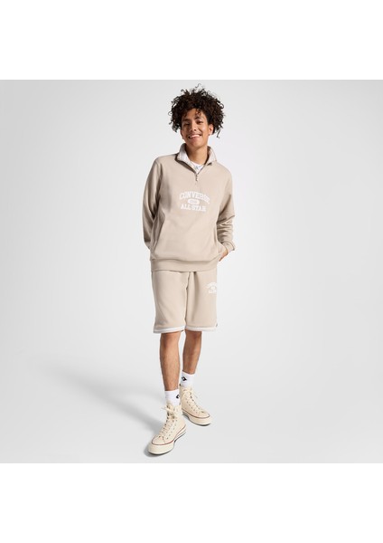 Erkek Yarım Fermuarlı Bej Sweatshirt