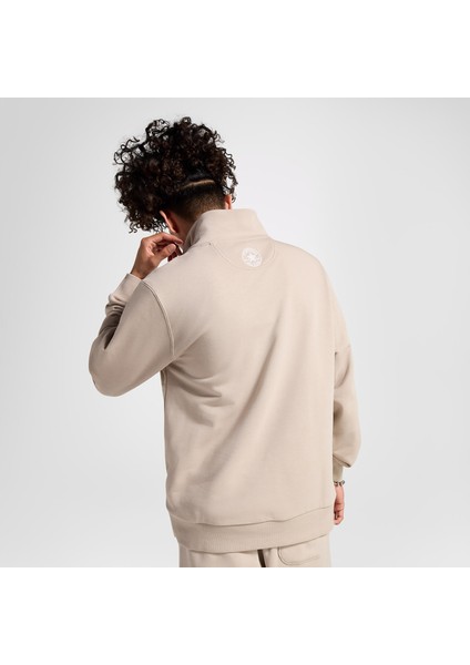 Erkek Yarım Fermuarlı Bej Sweatshirt