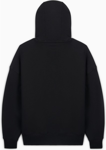 Classic Kadın Oversized Fit Fermuarlı Grafik Baskılı Siyah Hoodie