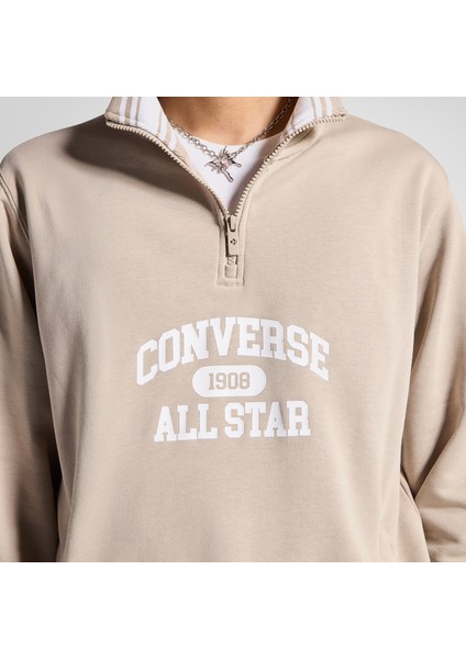 Erkek Yarım Fermuarlı Bej Sweatshirt