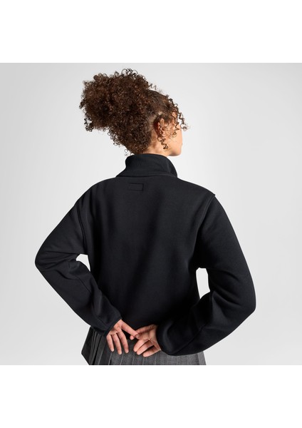 Classic Kadın Yarım Fermuarlı Siyah Sweatshirt