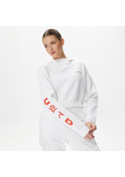 Unıted4 Jpn Crop Kadın Beyaz Hoodie