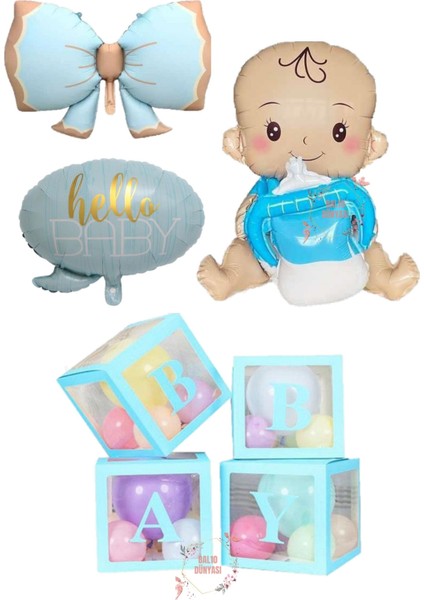 Baby Kutulu Mavi Erkek Bebek Hastane Odası Süsleme Balon Seti