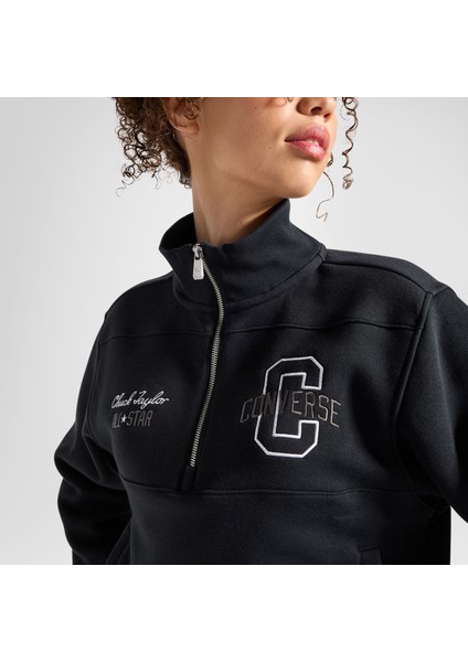 Classic Kadın Yarım Fermuarlı Siyah Sweatshirt indirimleri