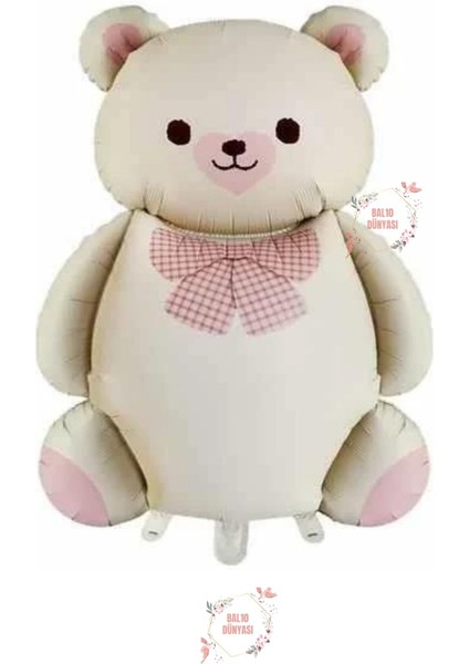 BAL10 Retro Krem Renk Papyonlu Ayı Folyo Balon