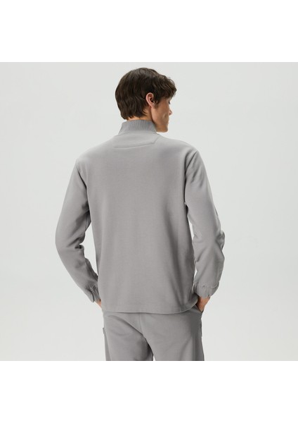 Half Zip Peluş Erkek Gri Sweatshirt