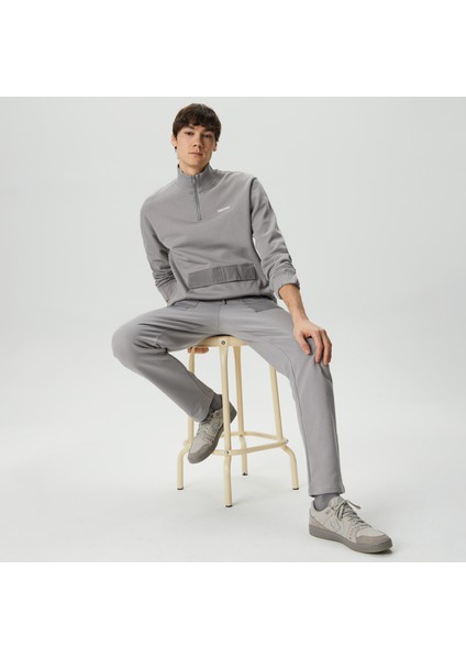 Half Zip Peluş Erkek Gri Sweatshirt