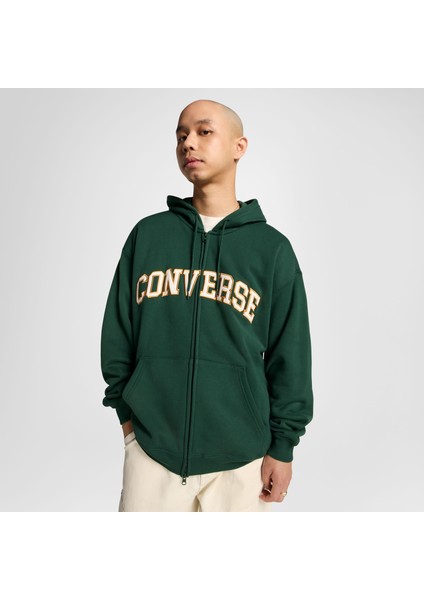 Retro Erkek Fermuarlı Yeşil Hoodie