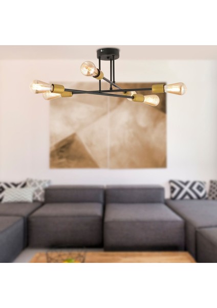 Octopus 6lı Siyah Modern Genç Odası Yatak Odası Mutfak Retro Salon Avize