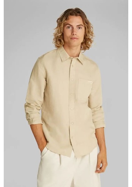 Erkek Ck Linen Pamuklu Gömlek - Bej