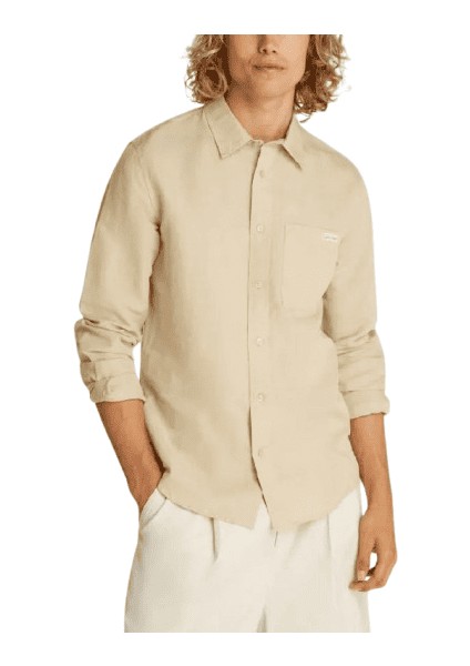 Erkek Ck Linen Pamuklu Gömlek - Bej