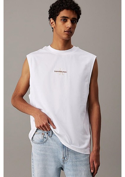 Erkek Ck Sleeveless Kolsuz T-Shirt - Beyaz