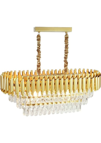 Roza Varaklı Gold 75 x 35 Kristal Taşlı Lüks Avize - Yatak Odası - Salon - Mutfak - Hol