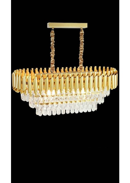 Roza Varaklı Gold 75 x 35 Kristal Taşlı Lüks Avize - Yatak Odası - Salon - Mutfak - Hol