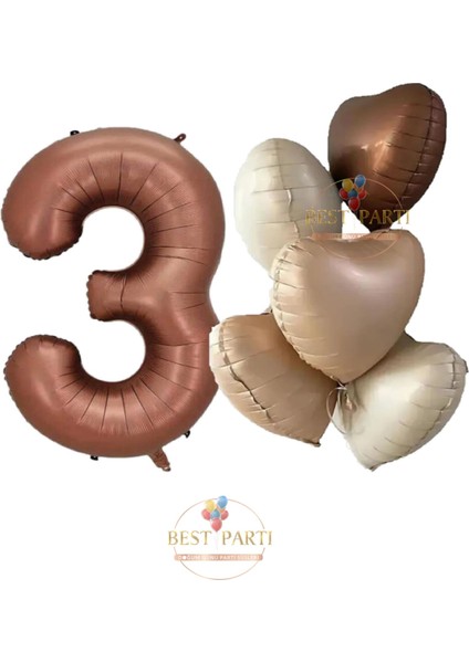 Kahverengi Renk Rakam ve 5'li Papatya Folyo Balon Seti Yaş 3