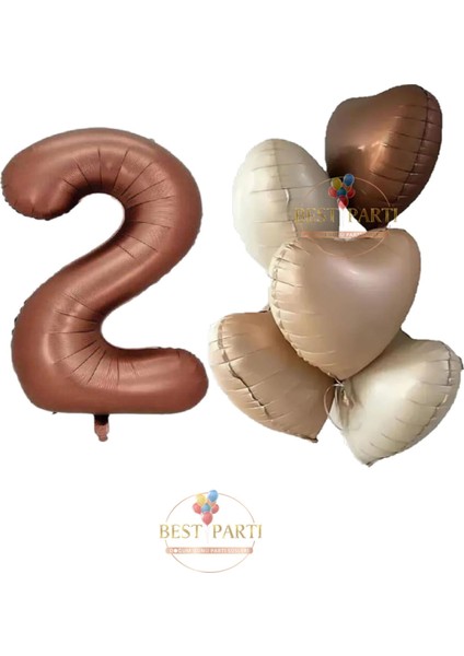 Kahverengi Renk Rakam ve 5'li Papatya Folyo Balon Seti Yaş 2