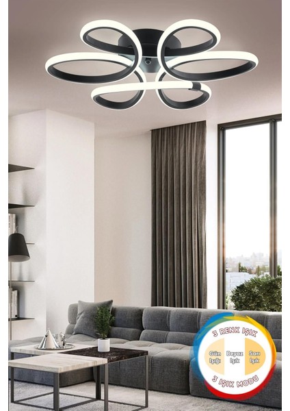 Elvis Modern Siyah Plafonyer Tavana Sıfır 3 Renk Işık Sıfır Salon Mutfak Yatak Odası LED Avize