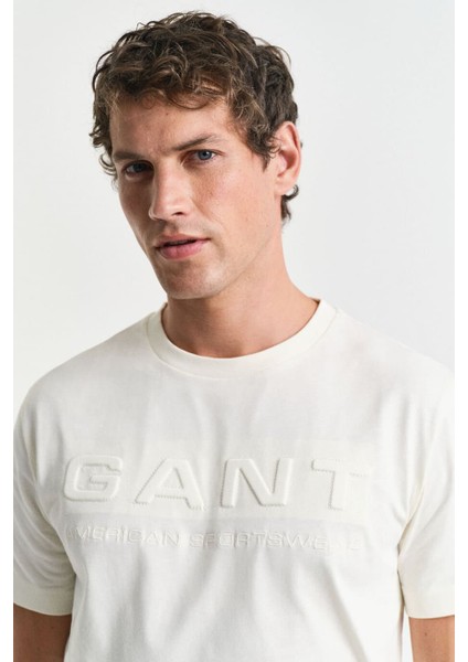 Erkek Embossed T-Shirt - Krem