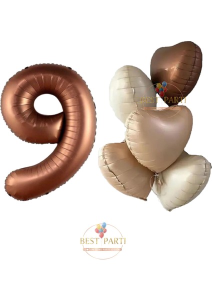Kahverengi Renk Rakam ve 5'li Papatya Folyo Balon Seti Yaş 9