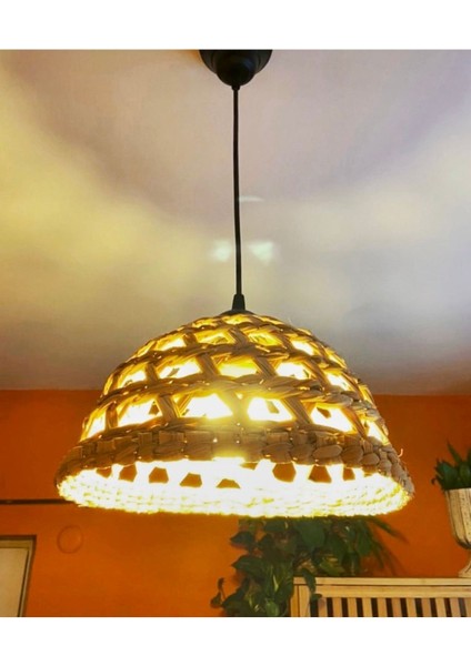 Hasır Bambu Rattan Avize 30 cm Iskandinav Bohem Rustik Avize Sarkıt-Salon Yatak Odası(Duy Dahil )