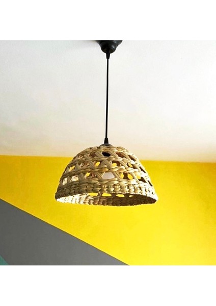 Hasır Bambu Rattan Avize 30 cm Iskandinav Bohem Rustik Avize Sarkıt-Salon Yatak Odası(Duy Dahil )
