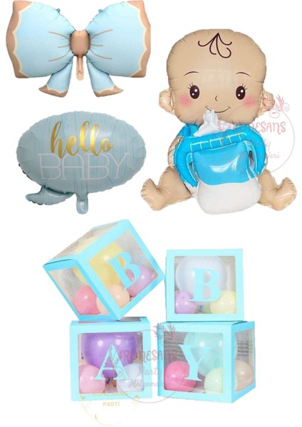 Rönesans Baby Kutulu Mavi Erkek Bebek Hastane Odası Süsleme Balon Seti
