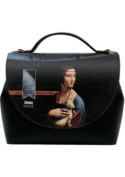 Kadın Vegan Deri Çok Renkli El Çantası - Leonardo-Da-Vinci-Lady With An Ermine Tasarım