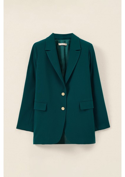 Kadın Çift Düğmeli Cep Detaylı Ceket - Yeşil