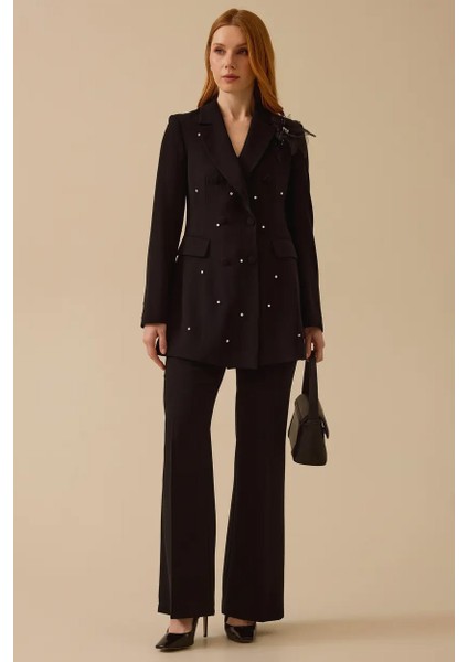 Kadın Aksesuarlı Taşlı Şık Ceket - Siyah modelleri