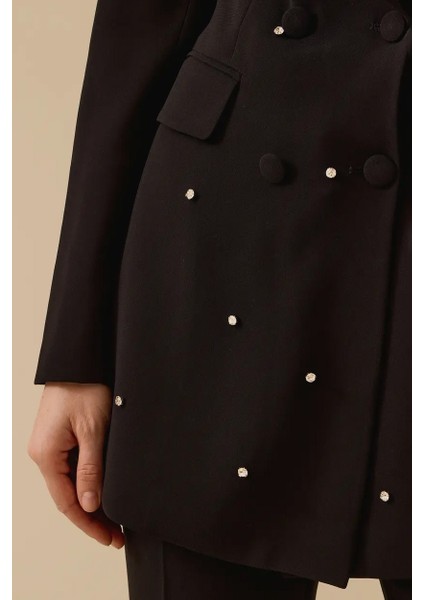 Kadın Aksesuarlı Taşlı Şık Ceket - Siyah fırsatları