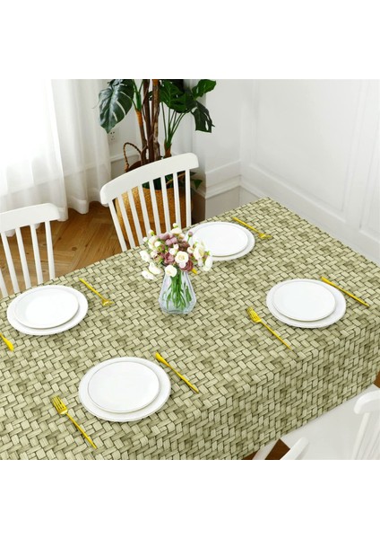 Canvas Wicker Yeşil Sıvı Geçirmez Leke Tutmaz Masa Örtüsü
