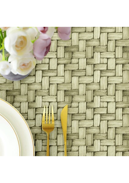 Canvas Wicker Yeşil Sıvı Geçirmez Leke Tutmaz Masa Örtüsü