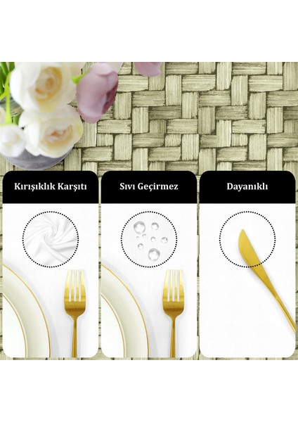Canvas Wicker Yeşil Sıvı Geçirmez Leke Tutmaz Masa Örtüsü