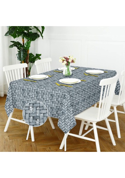 Canvas Wicker Açık Indigo Sıvı Geçirmez Leke Tutmaz Masa Örtüsü