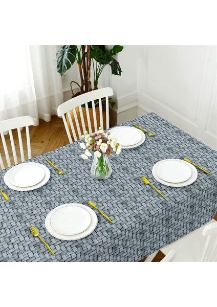 Canvas Wicker Açık Indigo Sıvı Geçirmez Leke Tutmaz Masa Örtüsü