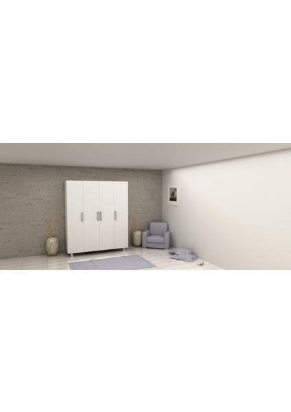 4 Kapaklı Gardırop PARLAK BEYAZ MDFLAM 205 cm *180 cm *53 cm 4KGM001