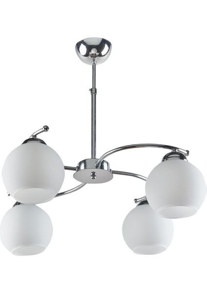 Elif Modern Krom Renk Beyaz Camlı Salon - Mutfak - Yatak Odası 4 Lü Avize