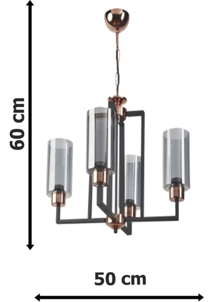 Datça Retro Siyah Renk Bakır Detaylı Füme Camlı Salon - Mutfak - Yatak Odası 4 Lü Avize fiyatları