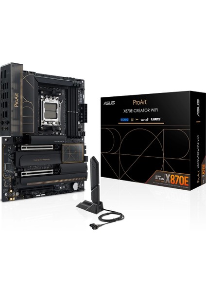 Proart X870E-CREATOR Wıfı Amd X870E Am5 Ddr5 8000 HDMI 2xusb4 4x M2 Usb3.2 Wifi 7 + Bt Aura Rgb 10GBIT + 2.5gbit Lan Atx 16+2+2 Güç Aşamaları, Çift Usb4, Asus Control Center Express Lisansı