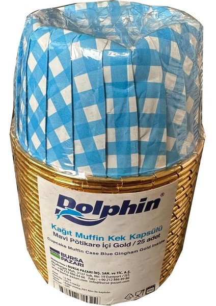 Muffin Kağıt Karton Altın Mavi Desenli Cupcake Kek Kalıbı Kapsülü Kabı - 25 Adetlik 5 Paket 1 Adet