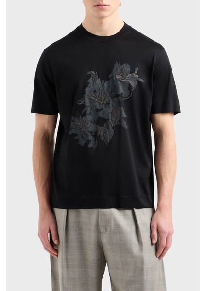 Çiçek Baskılı Pamuklu Regular Fit Bisiklet Yaka T Shirt Erkek T Shirt EM001024 AF10017 UC001