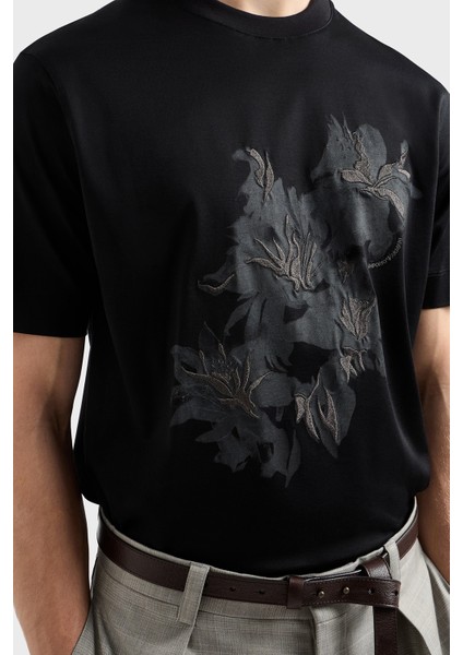 Çiçek Baskılı Pamuklu Regular Fit Bisiklet Yaka T Shirt Erkek T Shirt EM001024 AF10017 UC001 fırsatları